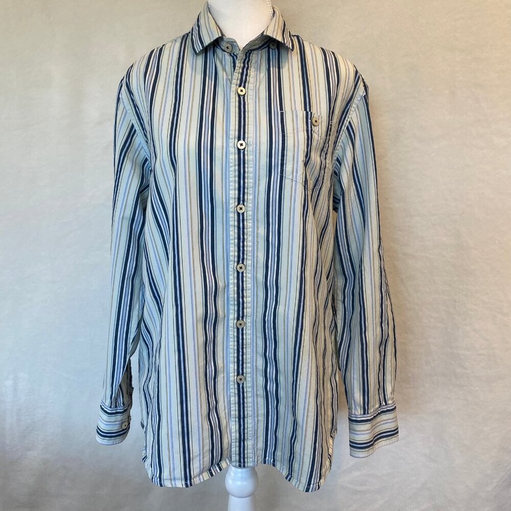 Tommy Bahama Island Modern Fit Button-Down Shirt Blue Stripes Size Medium